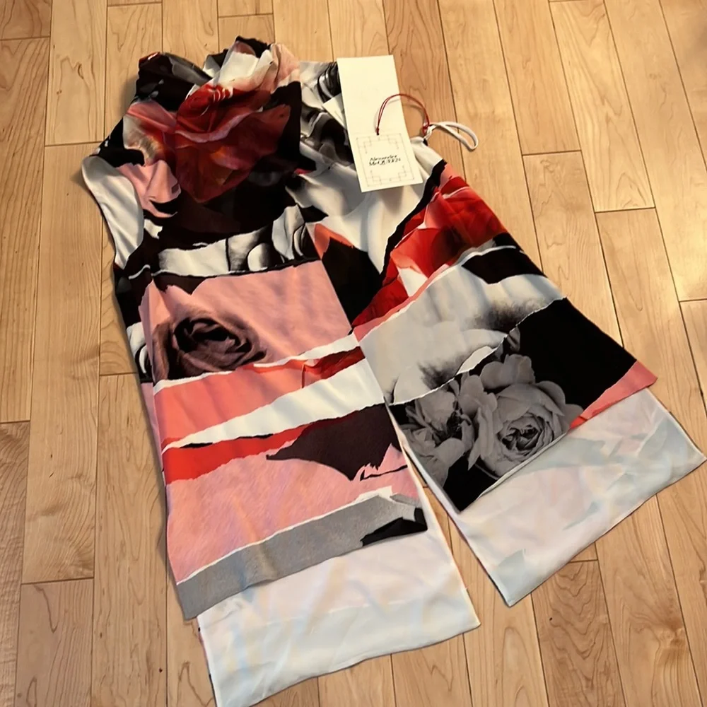 Alexander McQueen Top Torn Rose Black White Red Grey Size 46 - Picture 5 of 8